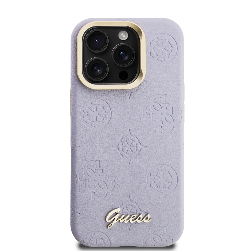 Apple iPhone 15 Pro Max Kılıf Guess Orjinal Lisanslı M-safe Şarj Özellikli Sıcak Baskılı Yazı Logolu Kamera Standlı PU Deri Peony Kapak - 28