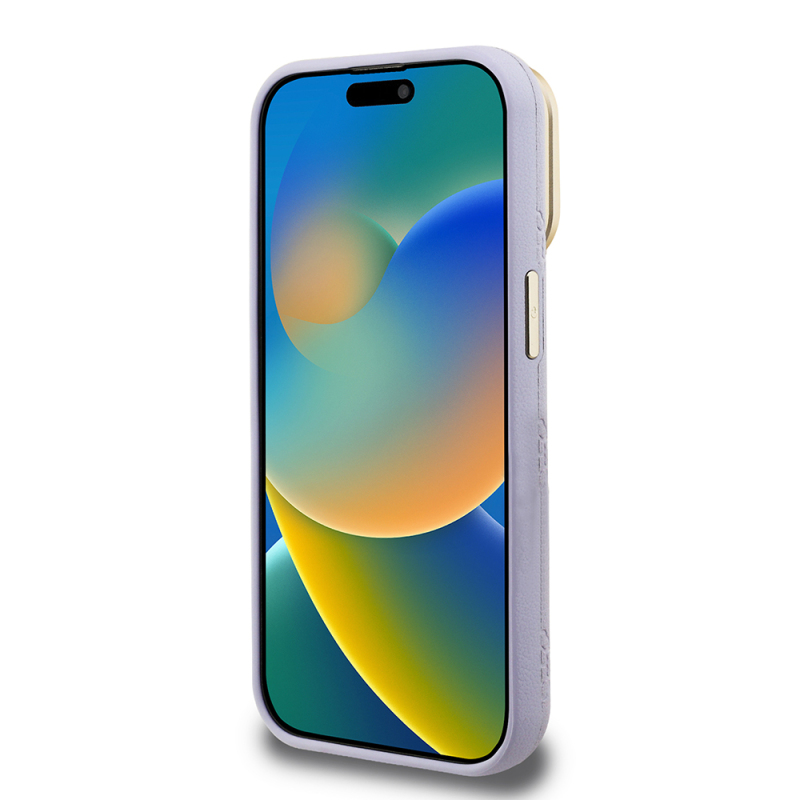 Apple iPhone 15 Pro Max Kılıf Guess Orjinal Lisanslı M-safe Şarj Özellikli Sıcak Baskılı Yazı Logolu Kamera Standlı PU Deri Peony Kapak - 30