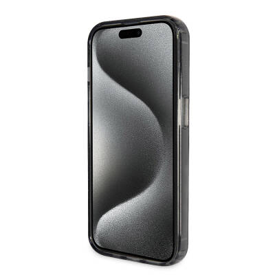 Apple iPhone 15 Pro Max Kılıf Guess Orjinal Lisanslı Magsafe Şarj Özellikli Simli Arka Yüzey Ring Standlı Kapak - 14