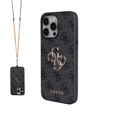 Apple iPhone 15 Pro Max Kılıf Guess Orjinal Lisanslı PU Deri 4G Büyük Metal Logolu Çapraz Vücut Askılı Kapak - 3