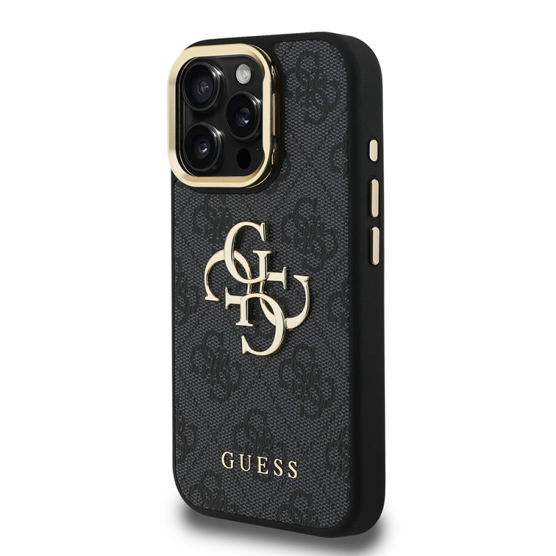Apple iPhone 15 Pro Max Kılıf Guess Orjinal Lisanslı PU Deri 4G Desenli Metal Büyük 4G ve Yazı Logolu Kamera Standlı Kapak - 13