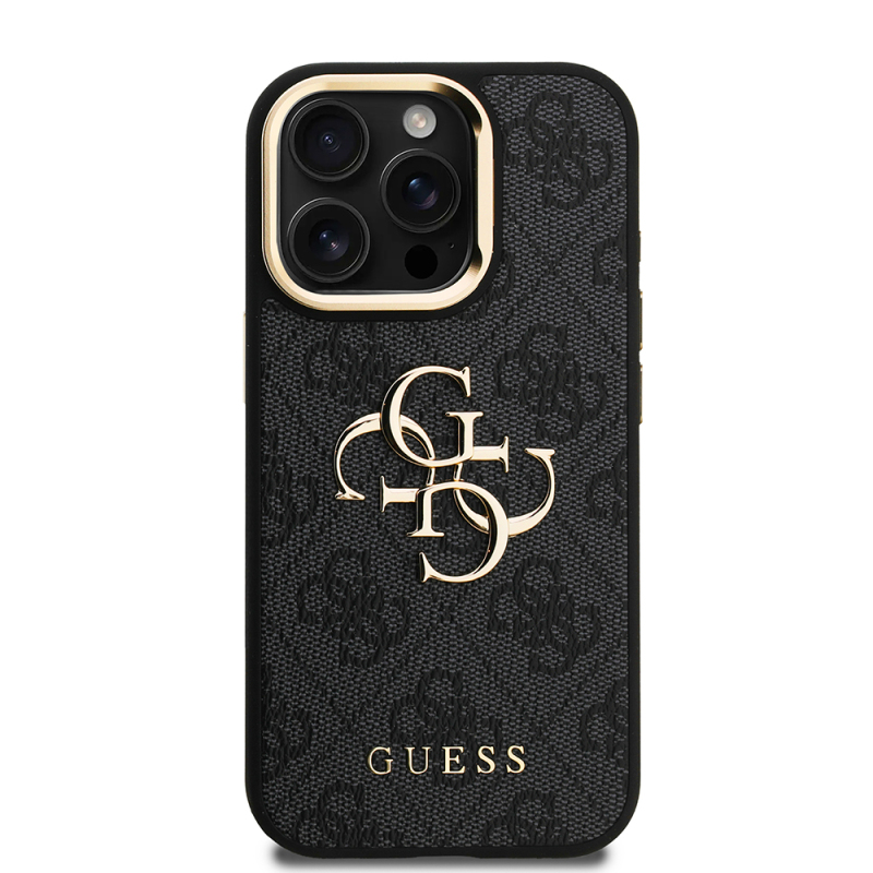 Apple iPhone 15 Pro Max Kılıf Guess Orjinal Lisanslı PU Deri 4G Desenli Metal Büyük 4G ve Yazı Logolu Kamera Standlı Kapak - 14