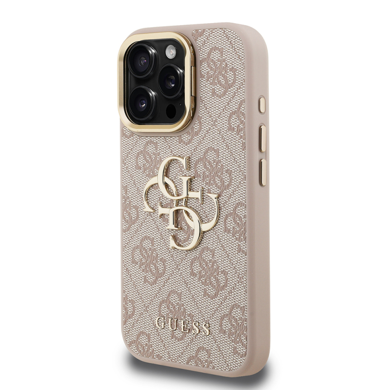 Apple iPhone 15 Pro Max Kılıf Guess Orjinal Lisanslı PU Deri 4G Desenli Metal Büyük 4G ve Yazı Logolu Kamera Standlı Kapak - 20