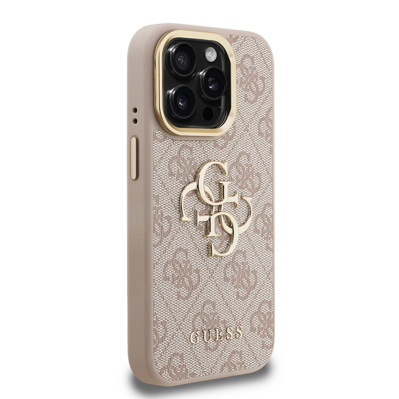 Apple iPhone 15 Pro Max Kılıf Guess Orjinal Lisanslı PU Deri 4G Desenli Metal Büyük 4G ve Yazı Logolu Kamera Standlı Kapak - 22