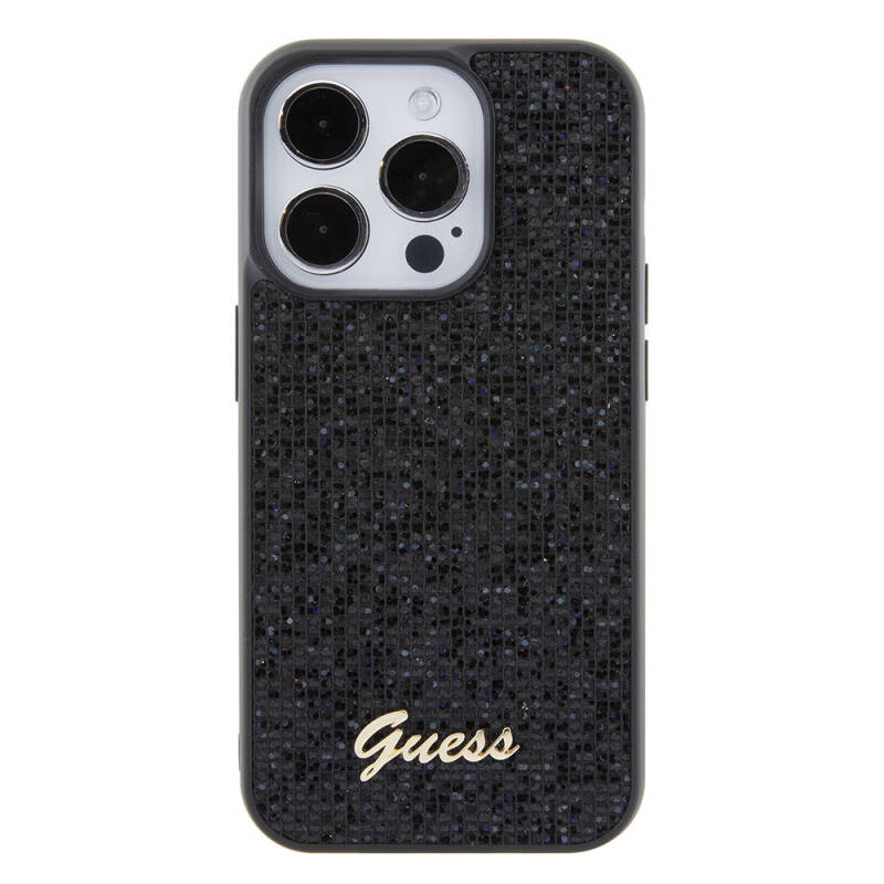 Apple iPhone 15 Pro Max Kılıf Guess Orjinal Lisanslı Yazı Logolu Disco Script Metal Kapak - 11