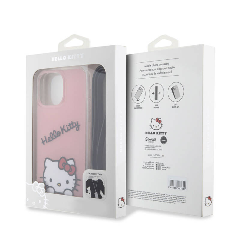 Apple iPhone 15 Pro Max Kılıf Hello Kitty Orjinal Lisanslı Askılı Yazı ve İkonik Logolu Daydreaming Kapak - 9