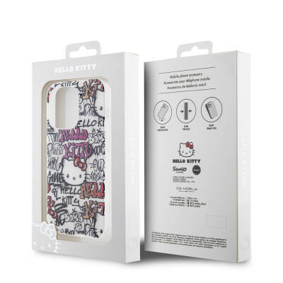 Apple iPhone 15 Pro Max Kılıf Hello Kitty Orjinal Lisanslı İkonik Logolu Etiket Graffiti Kapak - 9