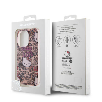 Apple iPhone 15 Pro Max Kılıf Hello Kitty Orjinal Lisanslı İkonik Logolu Etiket Graffiti Kapak - 17