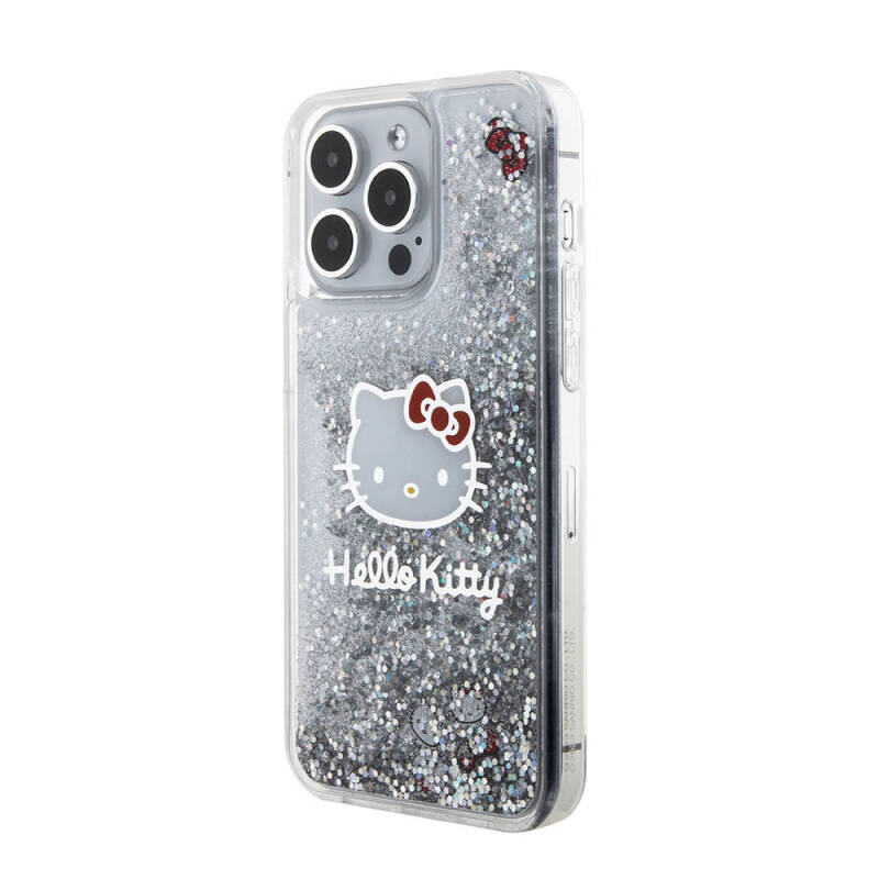 Apple iPhone 15 Pro Max Kılıf Hello Kitty Orjinal Lisanslı İkonik Sıvılı Glitter Kapak - 3