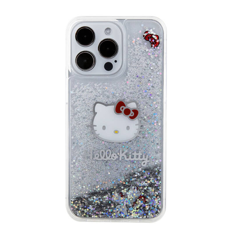 Apple iPhone 15 Pro Max Kılıf Hello Kitty Orjinal Lisanslı İkonik Sıvılı Glitter Kapak - 4