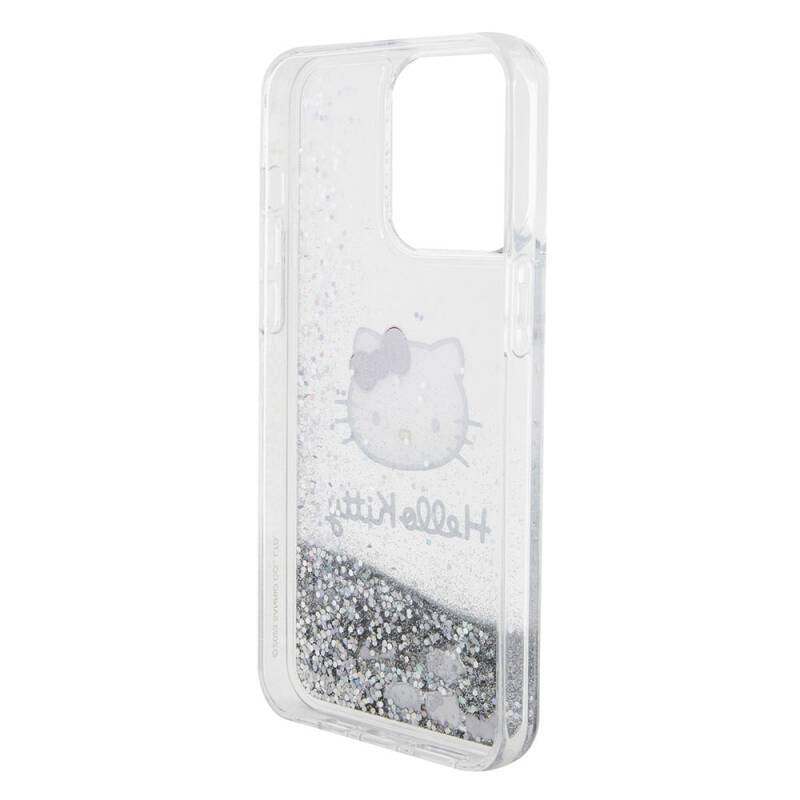 Apple iPhone 15 Pro Max Kılıf Hello Kitty Orjinal Lisanslı İkonik Sıvılı Glitter Kapak - 7