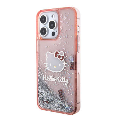 Apple iPhone 15 Pro Max Kılıf Hello Kitty Orjinal Lisanslı İkonik Sıvılı Glitter Kapak - 11