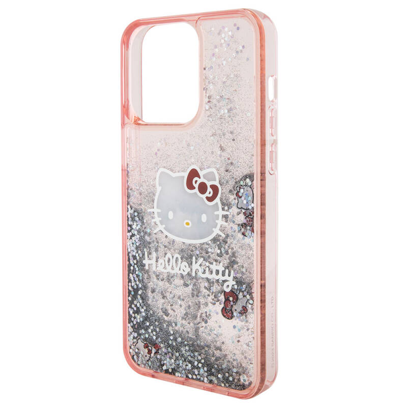 Apple iPhone 15 Pro Max Kılıf Hello Kitty Orjinal Lisanslı İkonik Sıvılı Glitter Kapak - 14