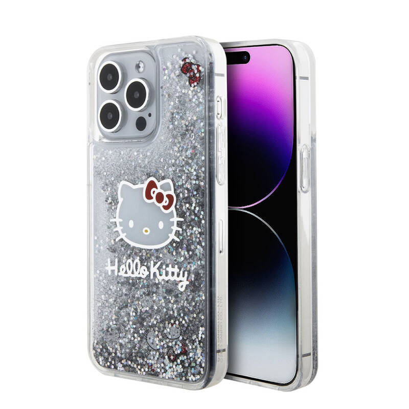 Apple iPhone 15 Pro Max Kılıf Hello Kitty Orjinal Lisanslı İkonik Sıvılı Glitter Kapak - 2