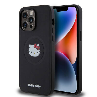 Apple iPhone 15 Pro Max Kılıf Hello Kitty Orjinal Lisanslı Magsafe Şarj Özellikli Kitty Head Deri Kapak - 1