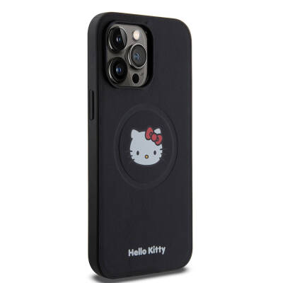 Apple iPhone 15 Pro Max Kılıf Hello Kitty Orjinal Lisanslı Magsafe Şarj Özellikli Kitty Head Deri Kapak - 3