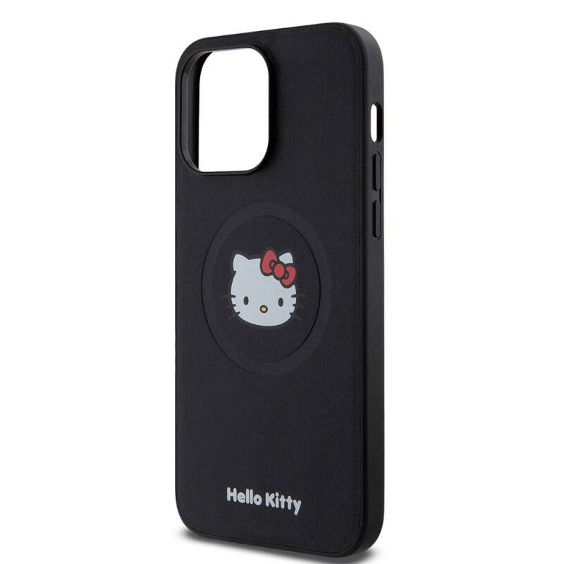 Apple iPhone 15 Pro Max Kılıf Hello Kitty Orjinal Lisanslı Magsafe Şarj Özellikli Kitty Head Deri Kapak - 5