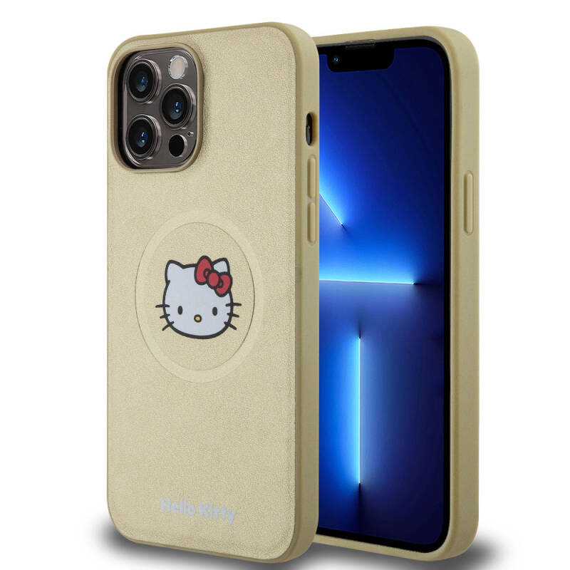 Apple iPhone 15 Pro Max Kılıf Hello Kitty Orjinal Lisanslı Magsafe Şarj Özellikli Kitty Head Deri Kapak - 10