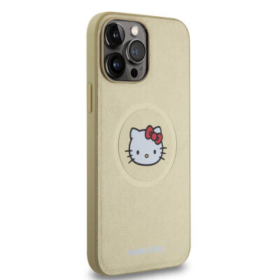 Apple iPhone 15 Pro Max Kılıf Hello Kitty Orjinal Lisanslı Magsafe Şarj Özellikli Kitty Head Deri Kapak - 12