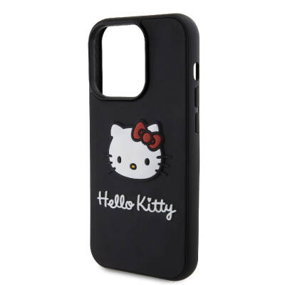 Apple iPhone 15 Pro Max Kılıf Hello Kitty Orjinal Lisanslı Yazı ve İkonik Logolu 3D Rubber Kitty Head Kapak - 6