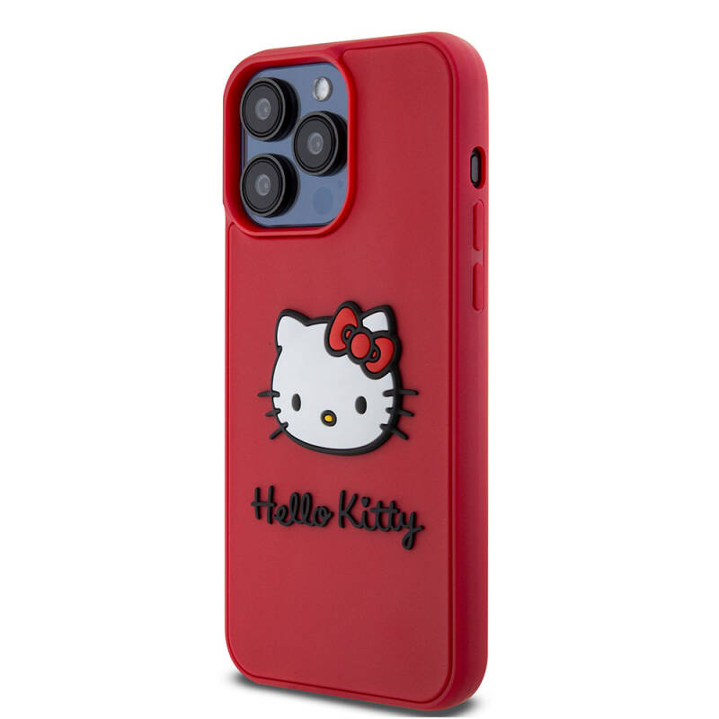 Apple iPhone 15 Pro Max Kılıf Hello Kitty Orjinal Lisanslı Yazı ve İkonik Logolu 3D Rubber Kitty Head Kapak - 11