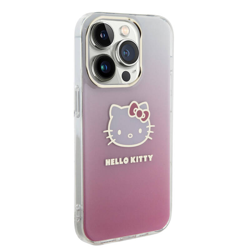 Apple iPhone 15 Pro Max Kılıf Hello Kitty Orjinal Lisanslı Yazı ve İkonik Logolu Elektroplating Kaplama Gradyan Kapak - 12