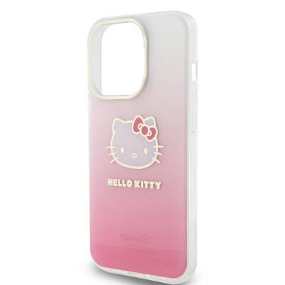 Apple iPhone 15 Pro Max Kılıf Hello Kitty Orjinal Lisanslı Yazı ve İkonik Logolu Elektroplating Kaplama Gradyan Kapak - 14