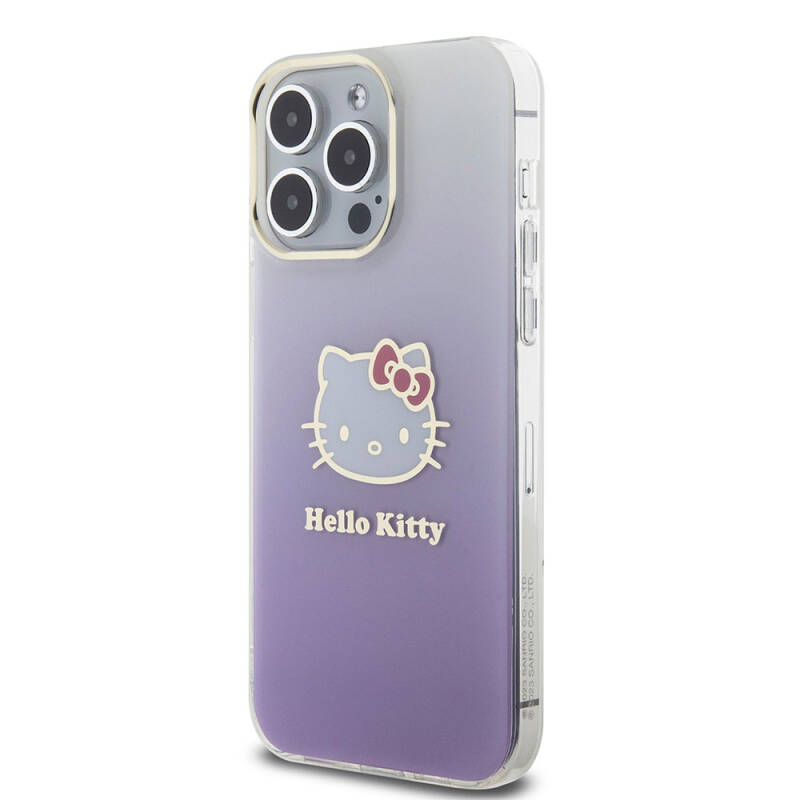 Apple iPhone 15 Pro Max Kılıf Hello Kitty Orjinal Lisanslı Yazı ve İkonik Logolu Elektroplating Kaplama Gradyan Kapak - 2