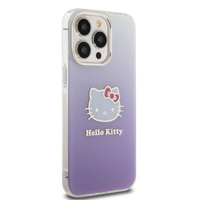 Apple iPhone 15 Pro Max Kılıf Hello Kitty Orjinal Lisanslı Yazı ve İkonik Logolu Elektroplating Kaplama Gradyan Kapak - 4