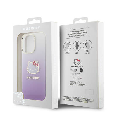 Apple iPhone 15 Pro Max Kılıf Hello Kitty Orjinal Lisanslı Yazı ve İkonik Logolu Elektroplating Kaplama Gradyan Kapak - 8