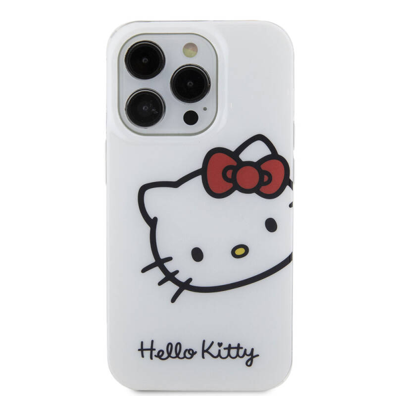 Apple iPhone 15 Pro Max Kılıf Hello Kitty Orjinal Lisanslı Yazı ve İkonik Logolu Kitty Head Kapak - 4