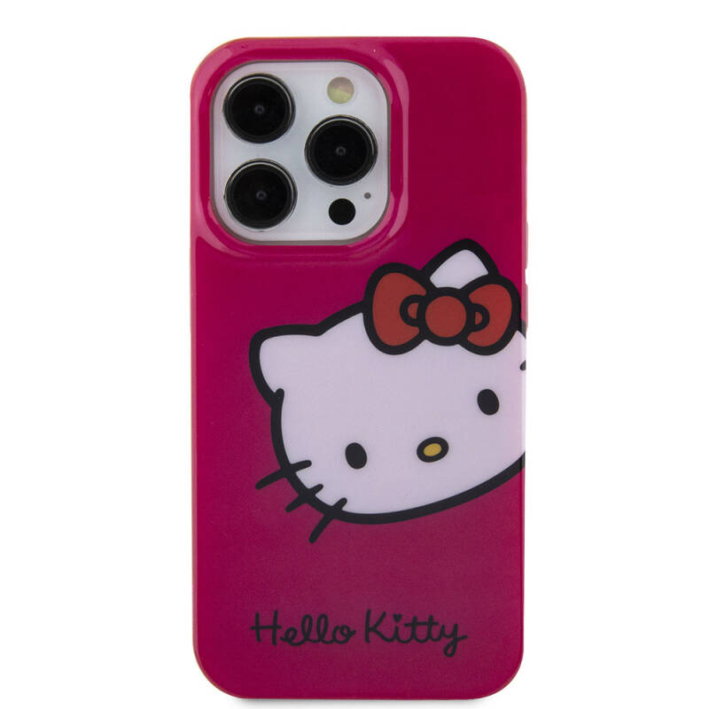 Apple iPhone 15 Pro Max Kılıf Hello Kitty Orjinal Lisanslı Yazı ve İkonik Logolu Kitty Head Kapak - 12