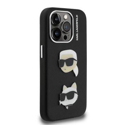 Apple iPhone 15 Pro Max Kılıf Karl Lagerfeld Orjinal Lisanslı K&C Heads Pin Kapak - 6