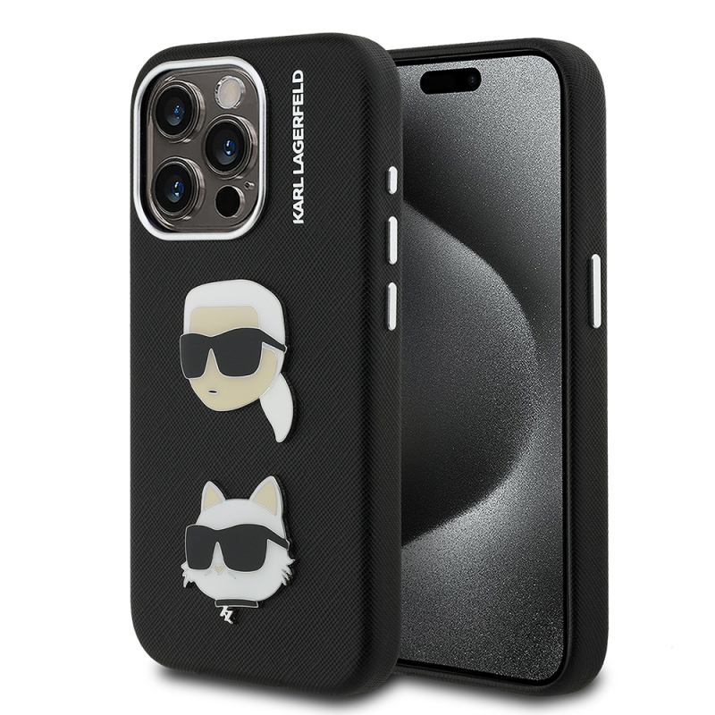 Apple iPhone 15 Pro Max Kılıf Karl Lagerfeld Orjinal Lisanslı K&C Heads Pin Kapak - 2
