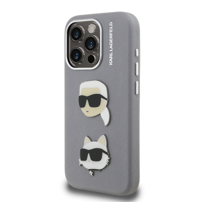 Apple iPhone 15 Pro Max Kılıf Karl Lagerfeld Orjinal Lisanslı K&C Heads Pin Kapak - 10