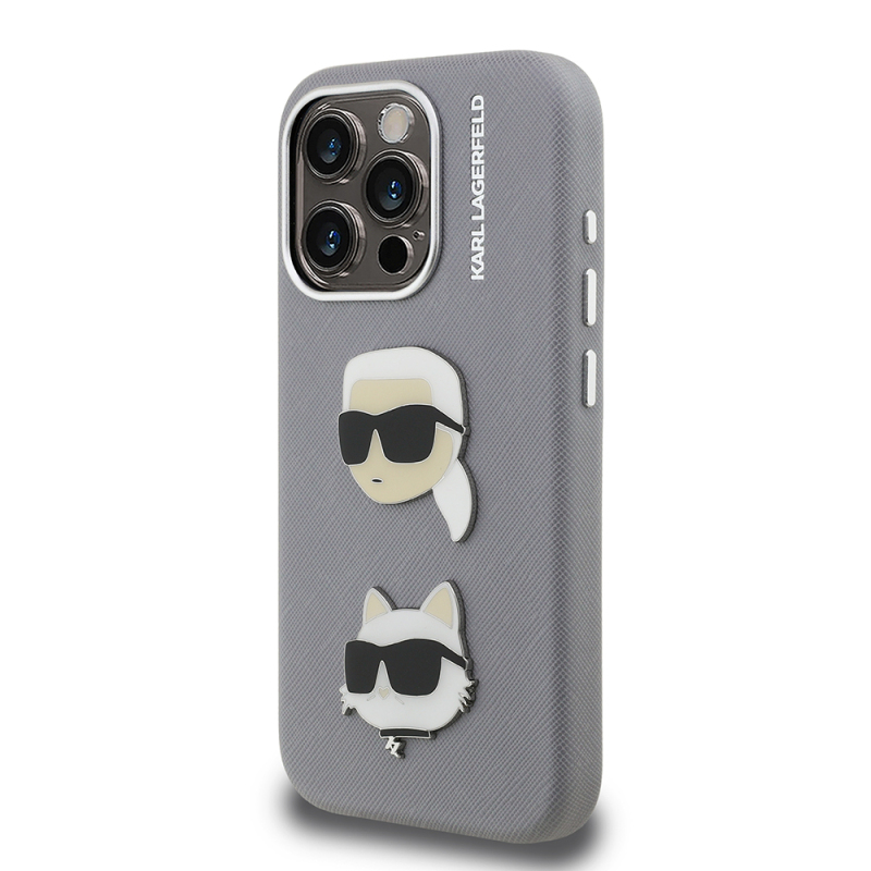 Apple iPhone 15 Pro Max Kılıf Karl Lagerfeld Orjinal Lisanslı K&C Heads Pin Kapak - 10