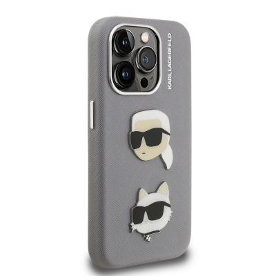 Apple iPhone 15 Pro Max Kılıf Karl Lagerfeld Orjinal Lisanslı K&C Heads Pin Kapak - 12