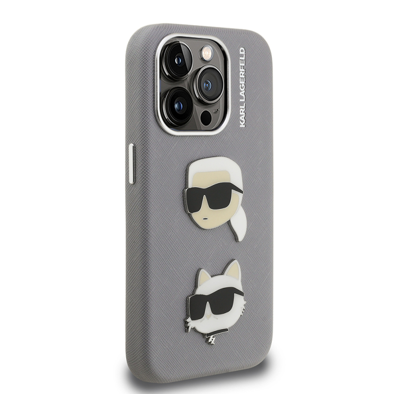 Apple iPhone 15 Pro Max Kılıf Karl Lagerfeld Orjinal Lisanslı K&C Heads Pin Kapak - 12