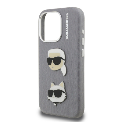 Apple iPhone 15 Pro Max Kılıf Karl Lagerfeld Orjinal Lisanslı K&C Heads Pin Kapak - 14