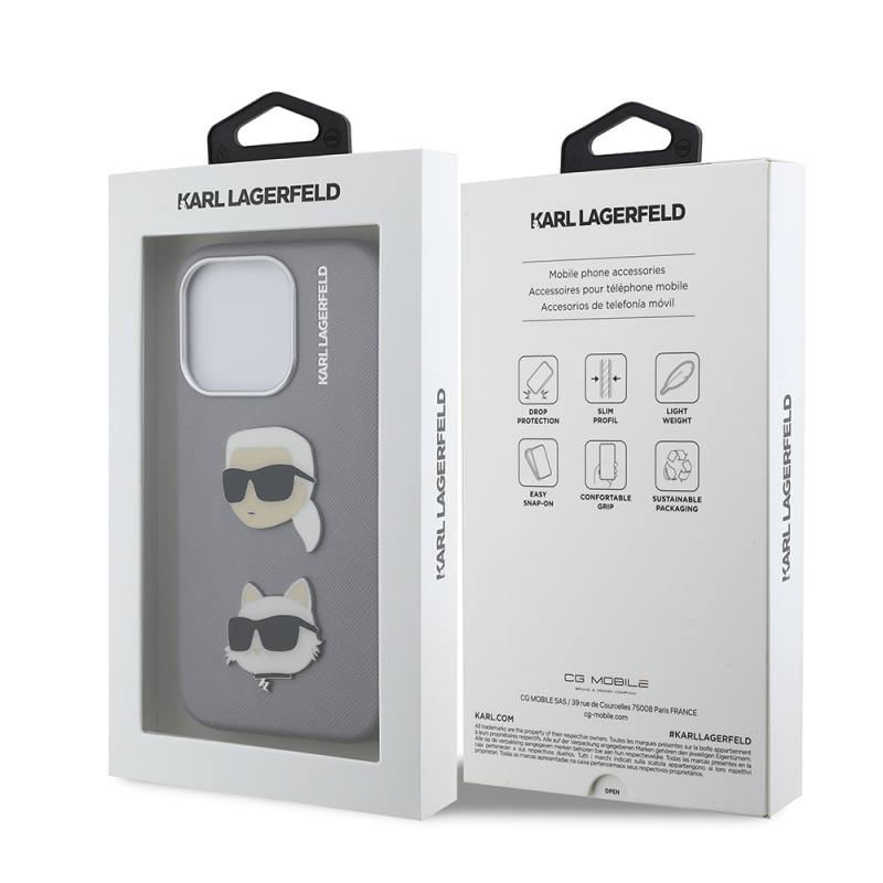 Apple iPhone 15 Pro Max Kılıf Karl Lagerfeld Orjinal Lisanslı K&C Heads Pin Kapak - 17