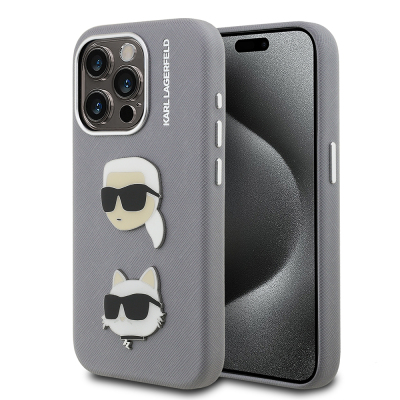 Apple iPhone 15 Pro Max Kılıf Karl Lagerfeld Orjinal Lisanslı K&C Heads Pin Kapak - 3