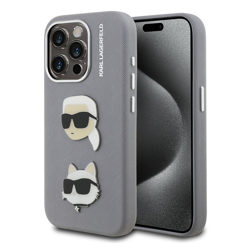 Apple iPhone 15 Pro Max Kılıf Karl Lagerfeld Orjinal Lisanslı K&C Heads Pin Kapak - 3