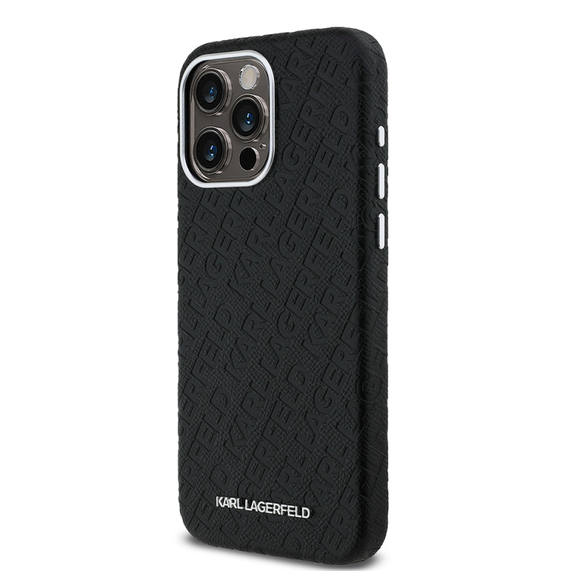 Apple iPhone 15 Pro Max Kılıf Karl Lagerfeld Orjinal Lisanslı PU Deri Damgalı Metal Yazı Logolu Kapak - 3