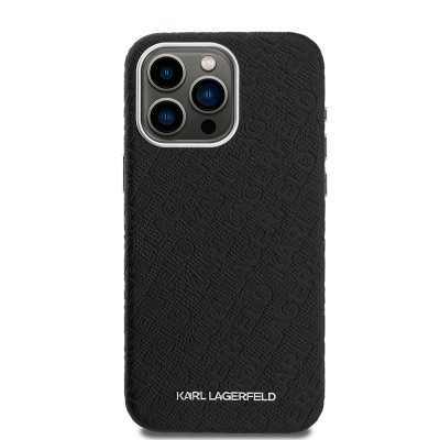 Apple iPhone 15 Pro Max Kılıf Karl Lagerfeld Orjinal Lisanslı PU Deri Damgalı Metal Yazı Logolu Kapak - 4