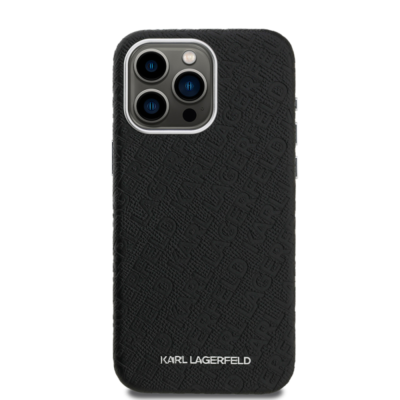 Apple iPhone 15 Pro Max Kılıf Karl Lagerfeld Orjinal Lisanslı PU Deri Damgalı Metal Yazı Logolu Kapak - 4