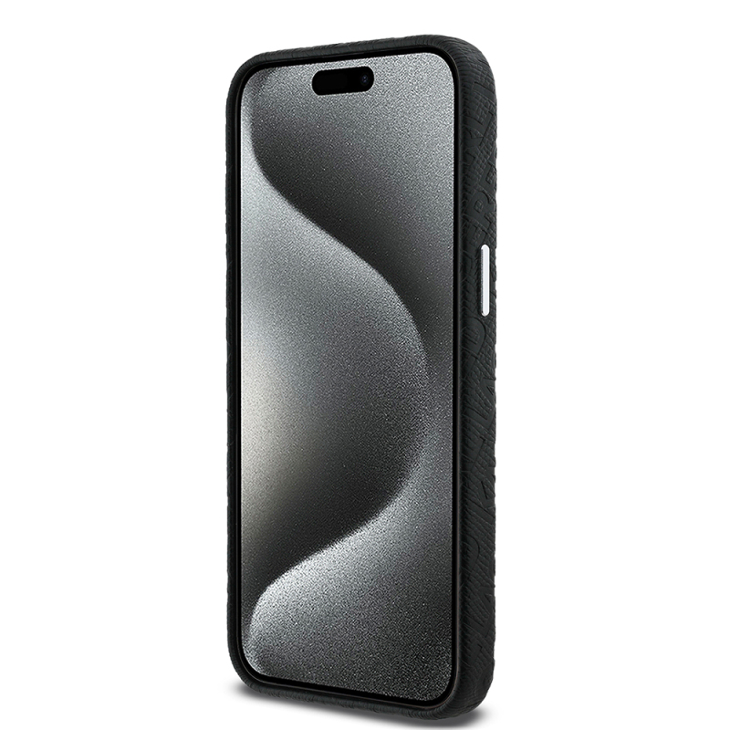 Apple iPhone 15 Pro Max Kılıf Karl Lagerfeld Orjinal Lisanslı PU Deri Damgalı Metal Yazı Logolu Kapak - 6