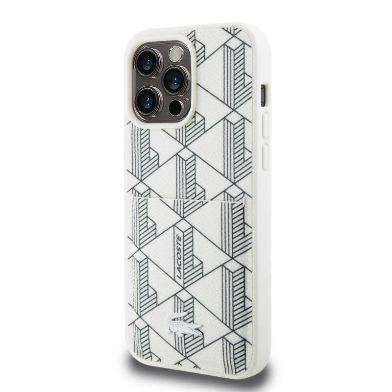 Apple iPhone 15 Pro Max Kılıf Lacoste Orjinal Lisanslı Magsafe Şarj Özellikli PU Deri Görünümlü Kartlıklı Karışık Monogram Desenli Kapak - 3
