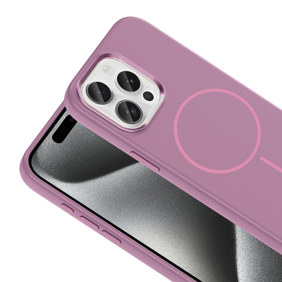 Apple iPhone 15 Pro Max Kılıf M-Safe Şarj Özellikli Metal Kamera Çerçeveli Zore Edi Silikon Kapak - 21