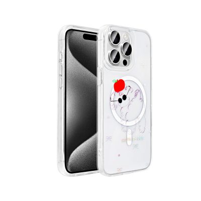 Apple iPhone 15 Pro Max Kılıf M-Safe Şarj Özellikli Şeffaf Zore Folk Sert Kapak - 1