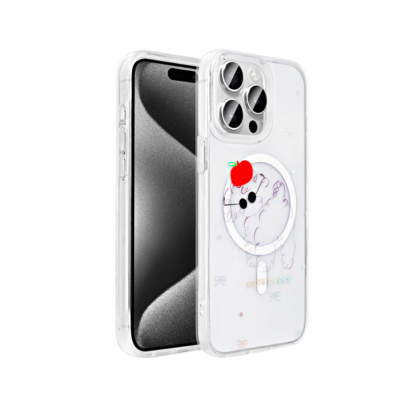 Apple iPhone 15 Pro Max Kılıf M-Safe Şarj Özellikli Şeffaf Zore Folk Sert Kapak - 2